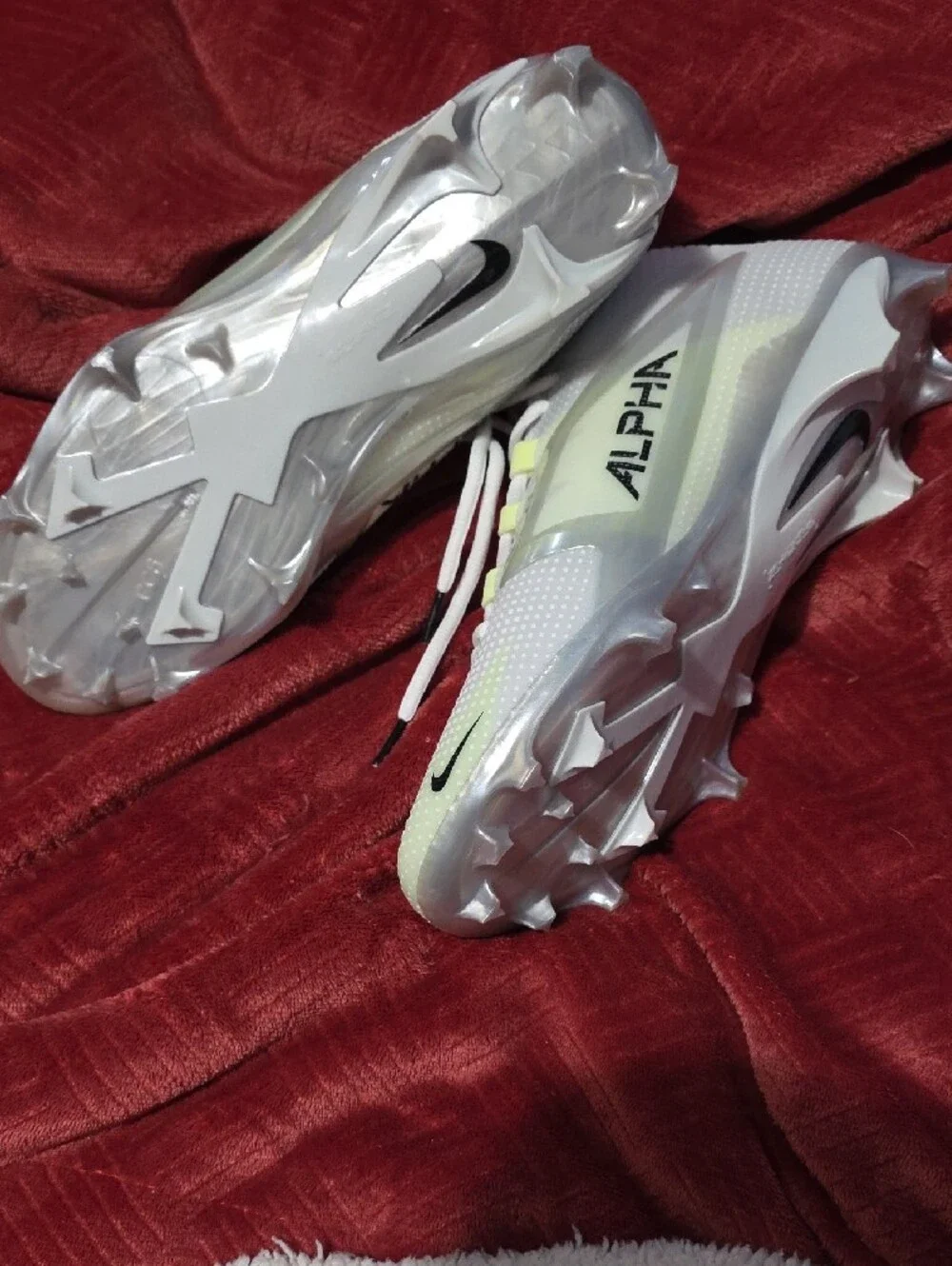 Nike Kids' White and Neon Yellow Alpha Football Cleats